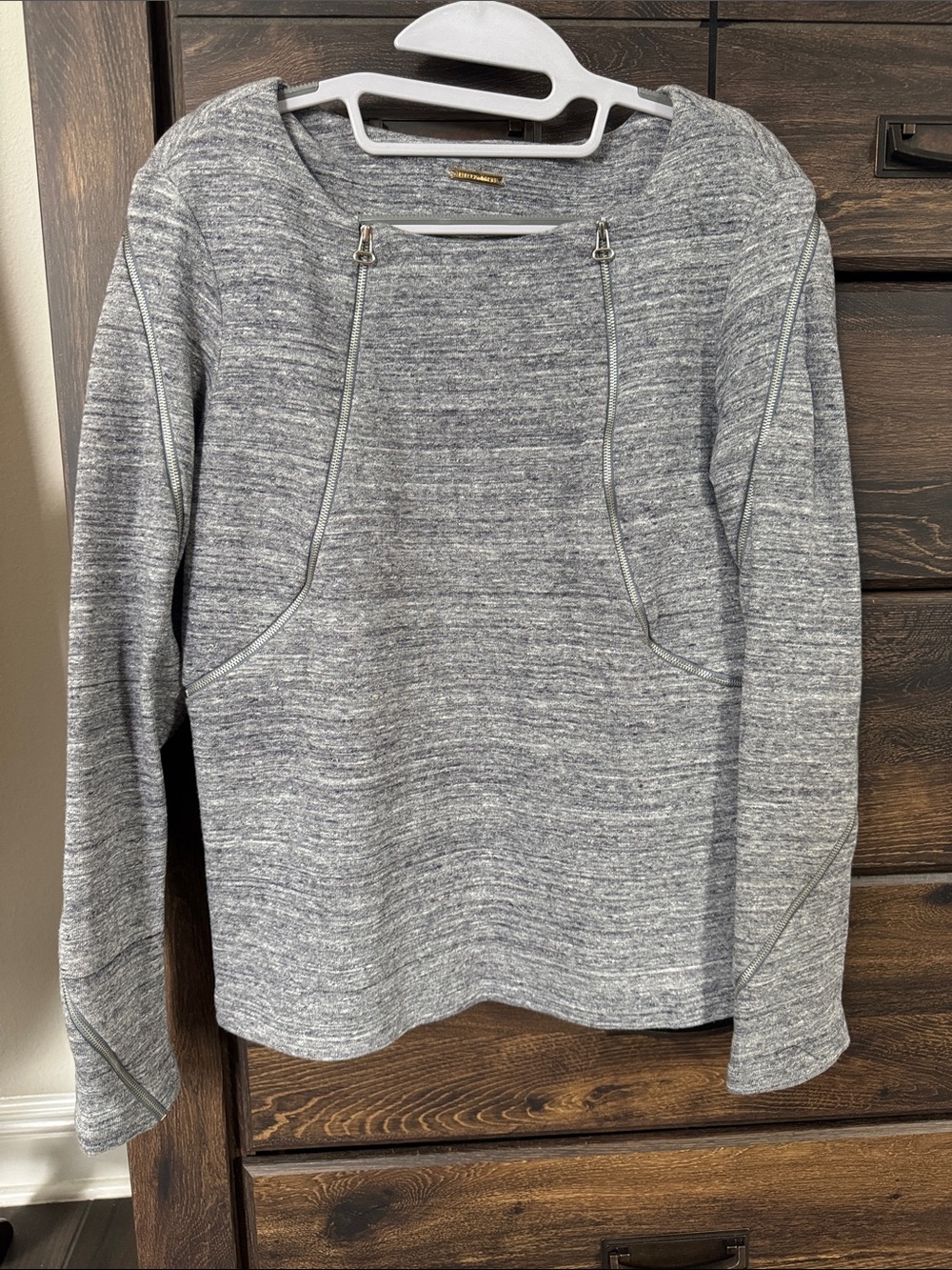 Rebecca Minkoff Heather Gray Zip-Accent Crewneck Sweater